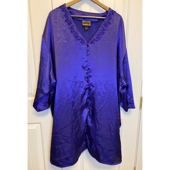 Solange Purple Embroidered Satin Kaftan Button-Front Size 26/28 - Picture 1 of 7